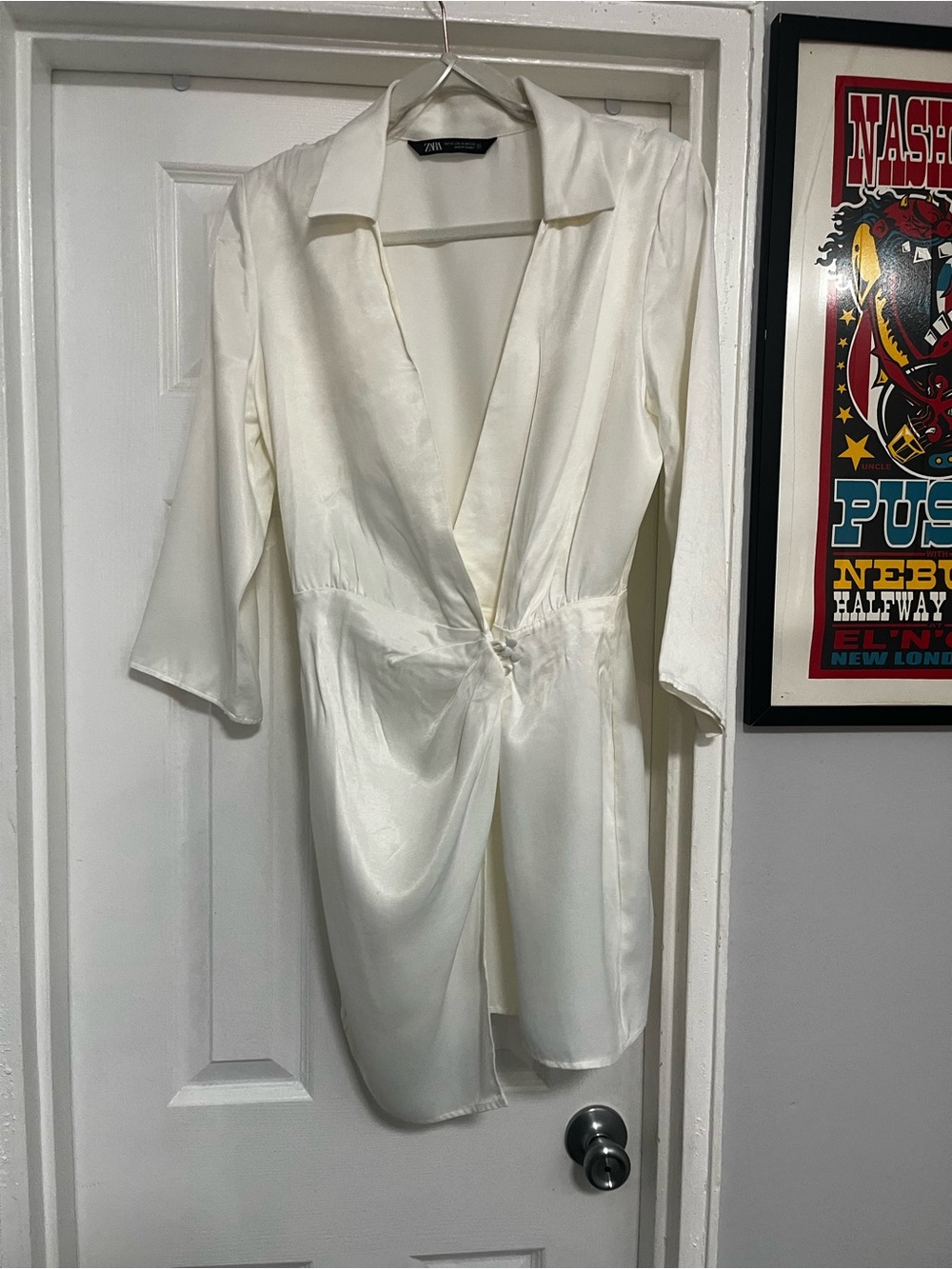 Zara NWOT Cream Satin Wrap Dress